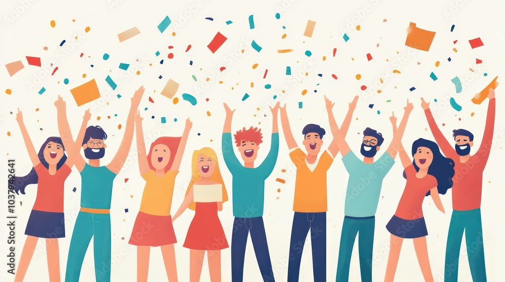 A group of people are celebrating with confetti and smiling A group of people are celebrating with confetti and smiling