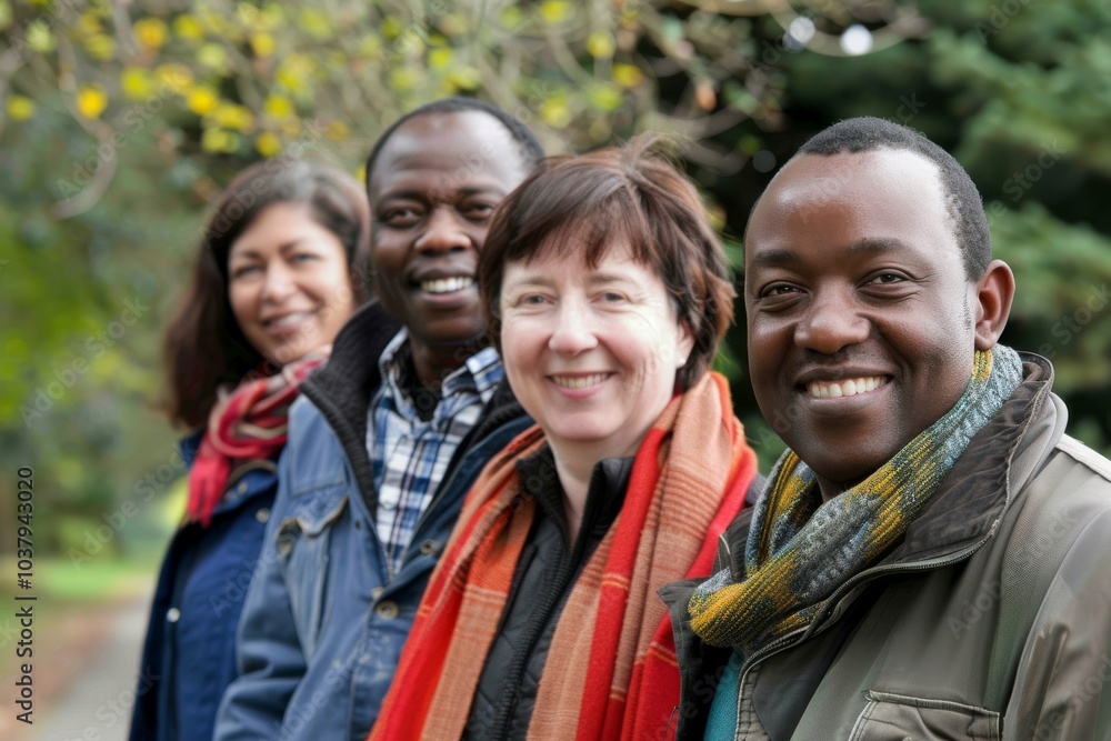 Portrait of happy multiethnic group of friends standing together outdoors Portrait of happy multiethnic group of friends standing together outdoors