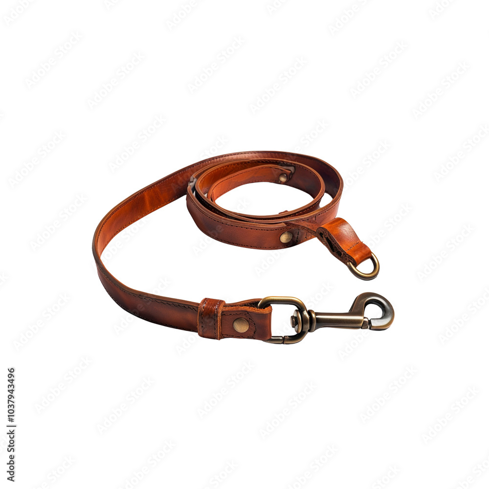 Obraz premium Brown Leather Dog Leash with Brass Hardware