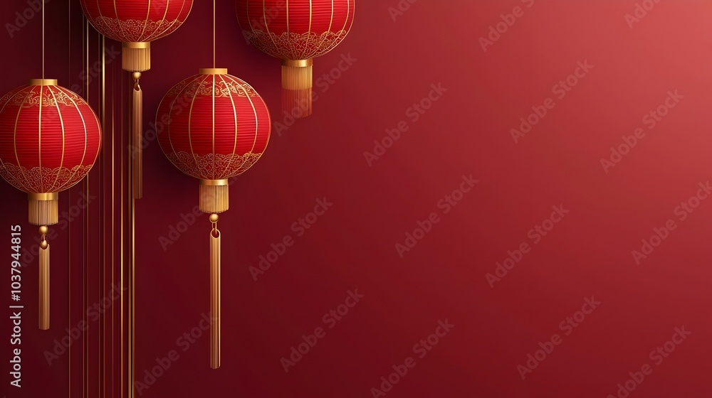 Red Paper Lanterns with Golden Tassels Hanging for Chinese New Year Red Paper Lanterns with Golden Tassels Hanging for Chinese New Year
