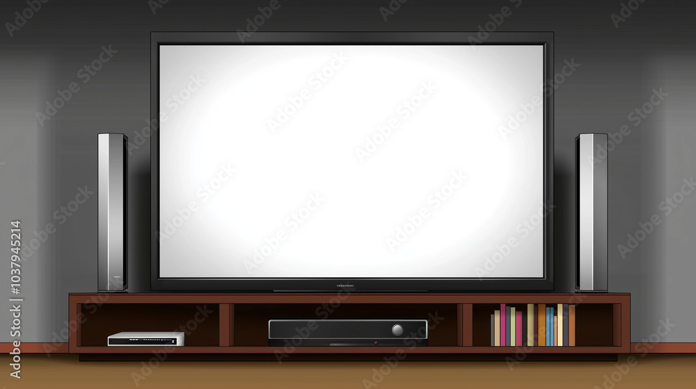 Fototapeta premium Modern Living Room with Large TV Setup