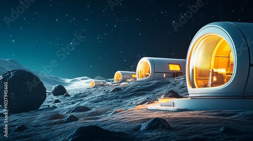 Fototapeta Naklejka Na Ścianę i Meble -  Futuristic mining colony on an asteroid belt, extracting resources for space stations