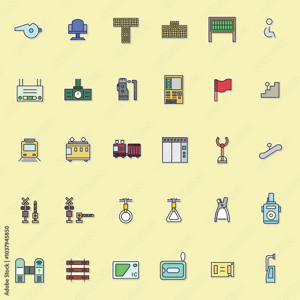 ステッカー駅関連のイラストアイコンセット ステッカー駅関連のイラストアイコンセット