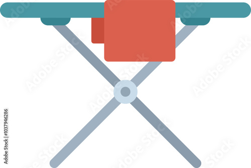This vector illustration features an ironing board holding folded clothes, ready for ironing and laundry care