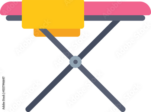 Empty ironing board is waiting to be used with a yellow cloth placed on top of it