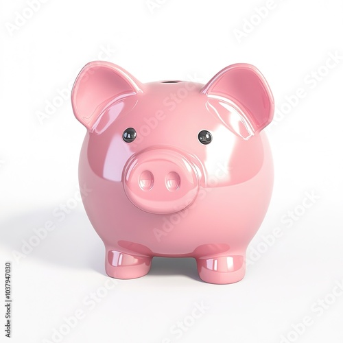 Piggy bank clipart, savings element, 3D illustration, pink ceramic, isolated on white background 