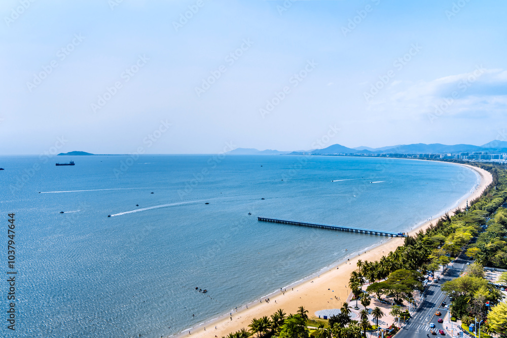 Obraz premium Aerial photo of the coastline of Yemeng Corridor in Sanya Bay, Hainan, China