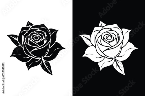 Wallpaper Mural Elegant Rose Silhouette. Minimalist Flower Icon with Leaves in Vector Design Torontodigital.ca