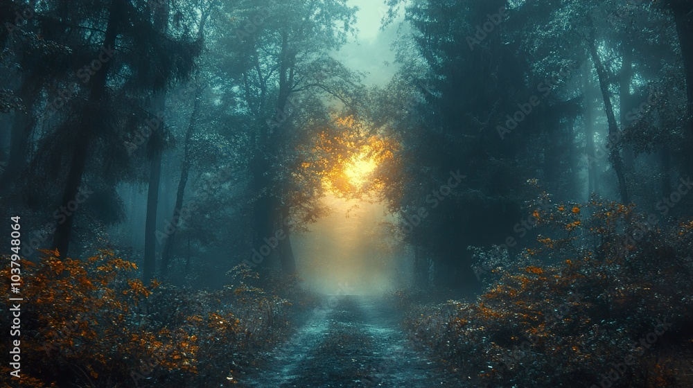 Enchanted Forest Path: A Mystical Journey Through Fog and Sunlight Enchanted Forest Path: A Mystical Journey Through Fog and Sunlight