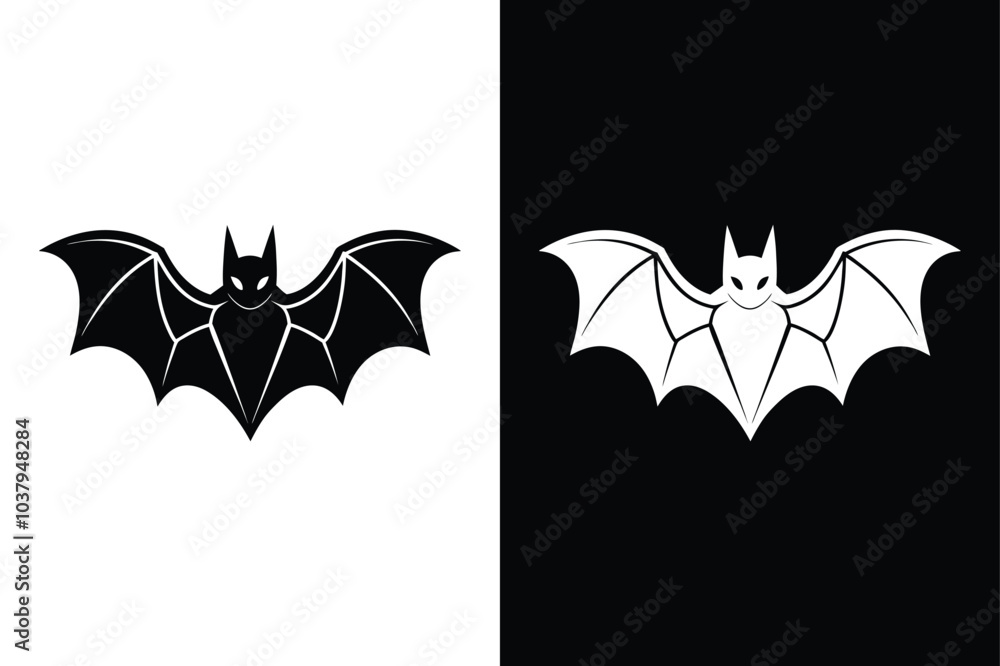 Bat Silhouettes. Clean Black Vector Illustration on Contrasting White and Black Backgrounds Bat Silhouettes. Clean Black Vector Illustration on Contrasting White and Black Backgrounds