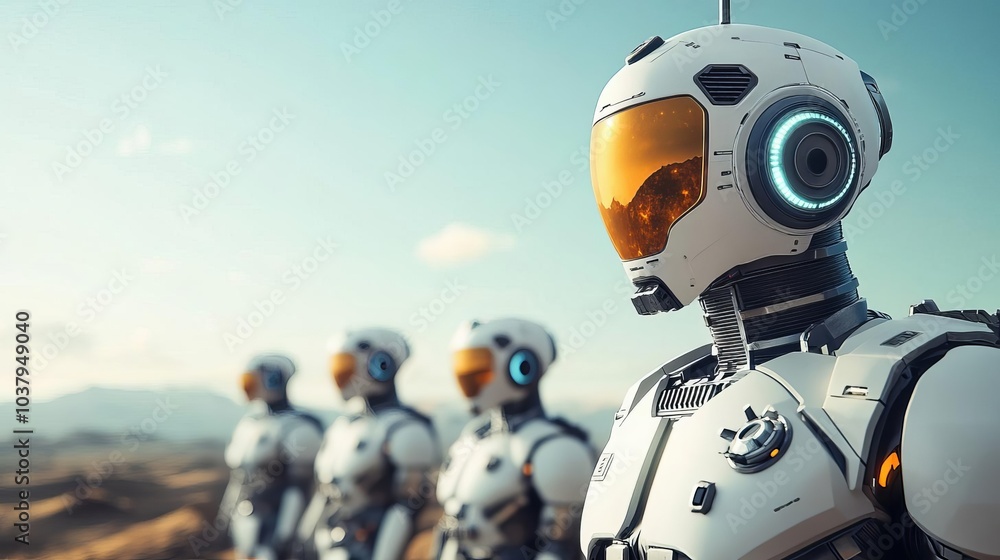 Fototapeta premium Terraforming robots transforming a lifeless planet into a habitable world