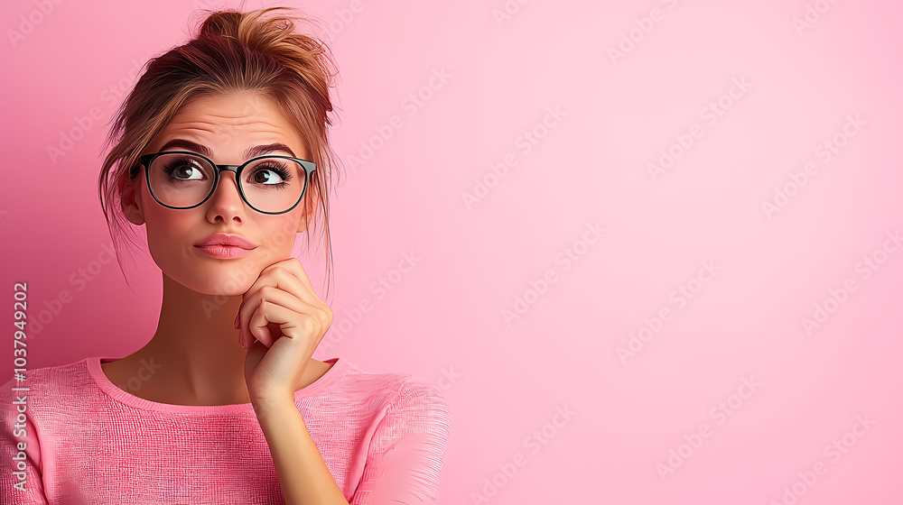 Woman with blond hair and glasses looking thoughtfully at the camera. Woman with blond hair and glasses looking thoughtfully at the camera.