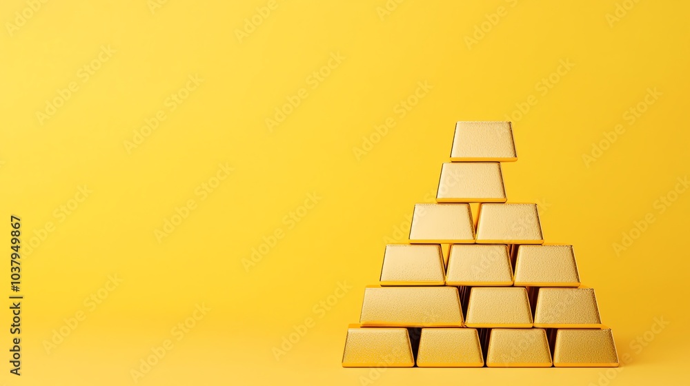 Gold bricks stacked in a pyramid formation, symbolizing strong financial growth, gold bricks, wealth pyramid Gold bricks stacked in a pyramid formation, symbolizing strong financial growth, gold bricks, wealth pyramid