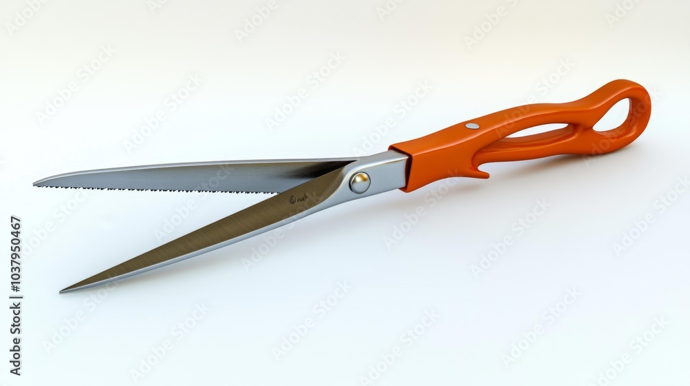Orange-handled pruning shears isolated on a white background featuring serrated steel blades. Generative AI Orange-handled pruning shears isolated on a white background featuring serrated steel blades. Generative AI