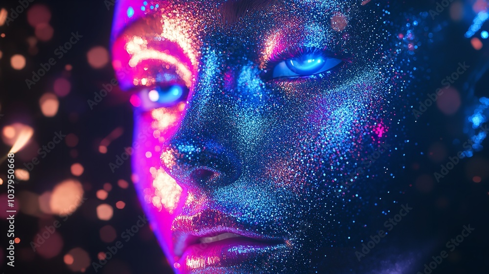 A Futuristic Portrait Featuring a Face Illuminated by Neon Glows A Futuristic Portrait Featuring a Face Illuminated by Neon Glows
