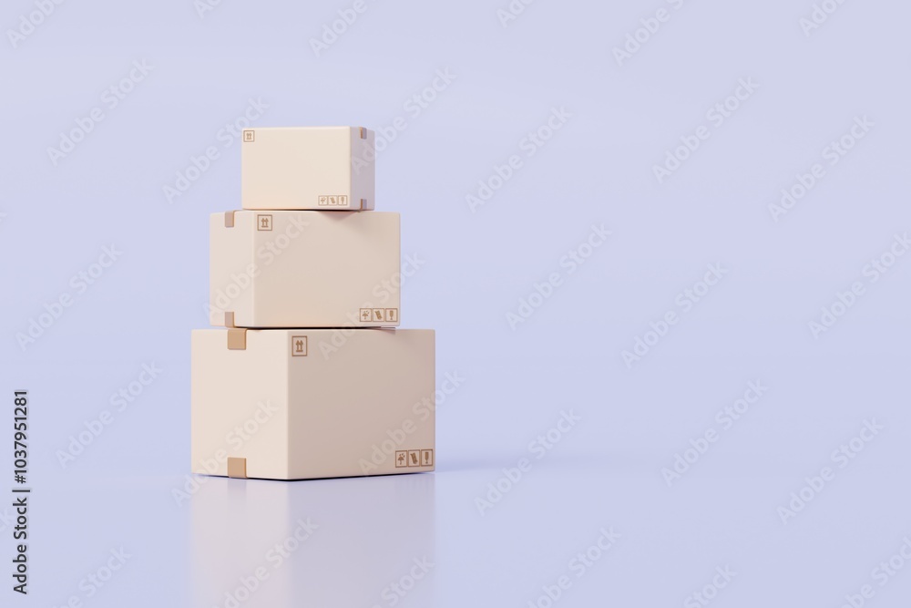 3D Cardboard box package transport order icon .3D Minimal stack parcel box icon on isolated purple background. Logistics shipment and Online delivery service Concept. 3d render. 3D Cardboard box package transport order icon .3D Minimal stack parcel box icon on isolated purple background. Logistics shipment and Online delivery service Concept. 3d render.