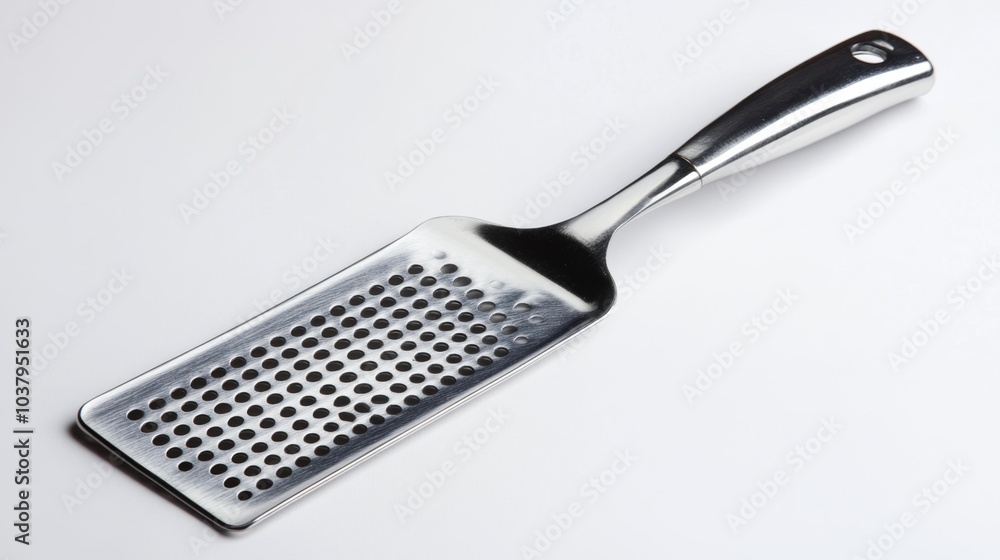 Stainless steel grater on a white background kitchen utensil for grating and shredding. Generative AI Stainless steel grater on a white background kitchen utensil for grating and shredding. Generative AI