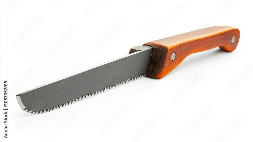 Hand saw with serrated blade and wooden handle isolated on white background Ideal for woodworking carpentry and home improvement projects. Generative AI Hand saw with serrated blade and wooden handle isolated on white background Ideal for woodworking carpentry and home improvement projects. Generative AI