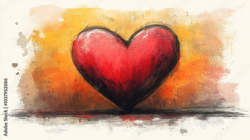 Artistic hand-drawn heart symbol with bold red coloring on a textured abstract background. Generative AI Artistic hand-drawn heart symbol with bold red coloring on a textured abstract background. Generative AI