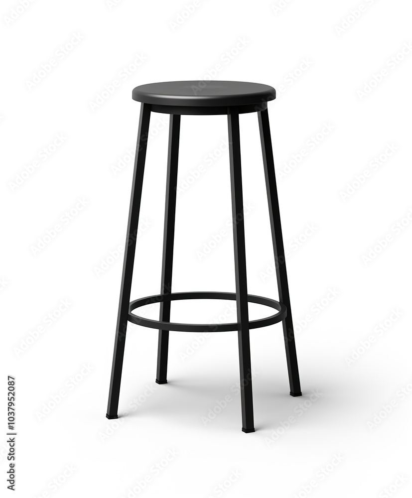 A minimalist metal bar stool, industrial design, matte black finish, loft-style, isolated on white background A minimalist metal bar stool, industrial design, matte black finish, loft-style, isolated on white background