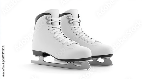 White Ice Skates with Silver Blades Isolated on White Background Winter Sports Equipment Stock Photo. Generative AI