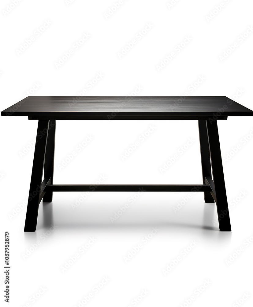 A sleek black wooden dining table, matte finish, minimalist design, modern style, isolated on white background A sleek black wooden dining table, matte finish, minimalist design, modern style, isolated on white background