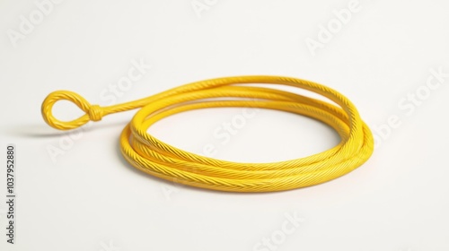 Yellow jump rope coiled on a white background. Fitness and exercise equipment for cardio and workouts.. Generative AI