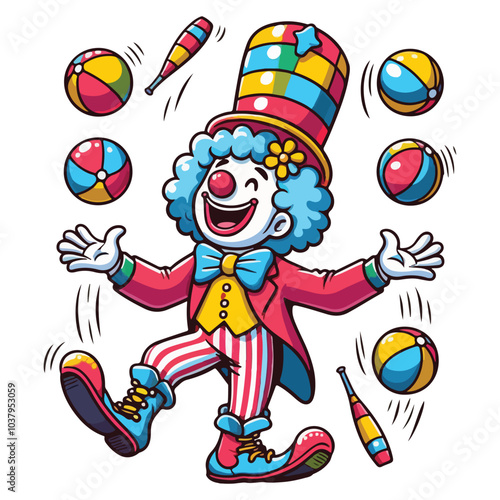 Funny juggler clown juggling balls in the circus