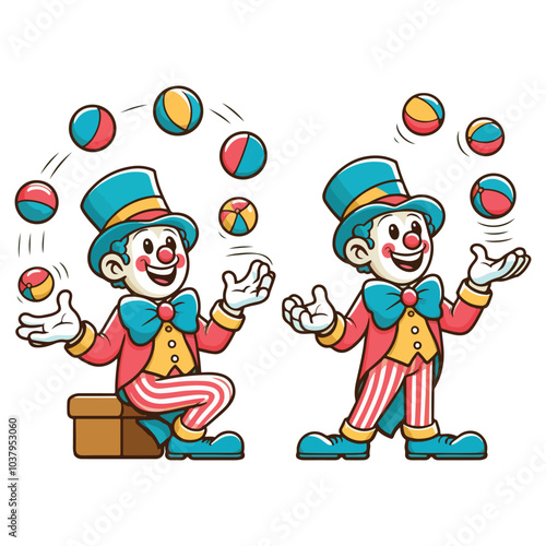 Funny juggler clown juggling balls in the circus