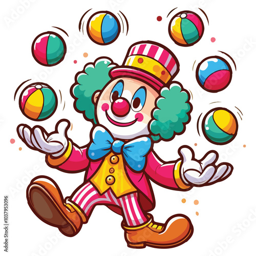 Funny juggler clown juggling balls in the circus