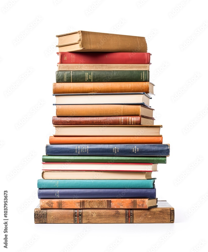 A stack of textbooks, academic design, organized neatly, isolated on white background A stack of textbooks, academic design, organized neatly, isolated on white background