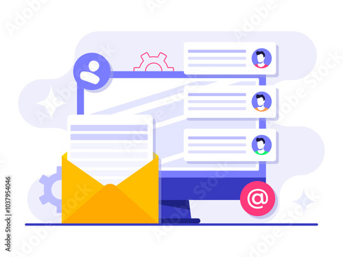 Email marketing flat illustration vector concept, Online business strategy, Advertising, Email newsletter, messaging, Marketing material concept for landing page, web banner, social media, infographic