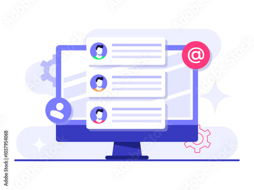 A bunch of new emails are shown on the computer display, Email marketing flat illustration, Online business strategy, Advertising, Email newsletter, messaging, Marketing material concept