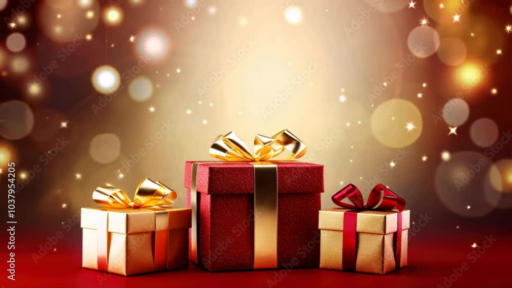Gift of Joy: A trio of beautifully wrapped presents with golden ribbons and festive bokeh backdrop, evoking the magic of Christmas and the joy of giving. Gift of Joy: A trio of beautifully wrapped presents with golden ribbons and festive bokeh backdrop, evoking the magic of Christmas and the joy of giving.