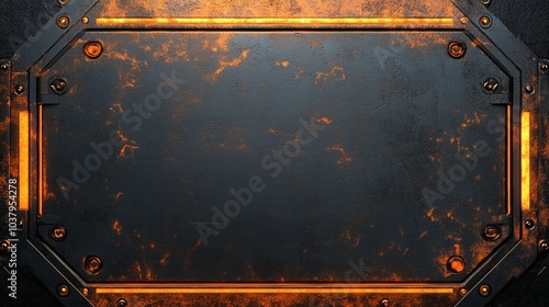 A textured metal panel with glowing orange accents, suitable for a digital interface or graphic design.