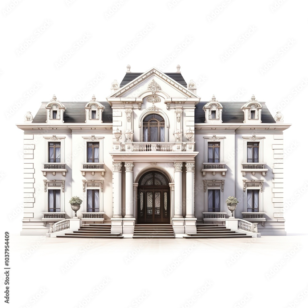 Fototapeta premium A luxury mansion, grand entrance, contemporary architecture, isolated on white background