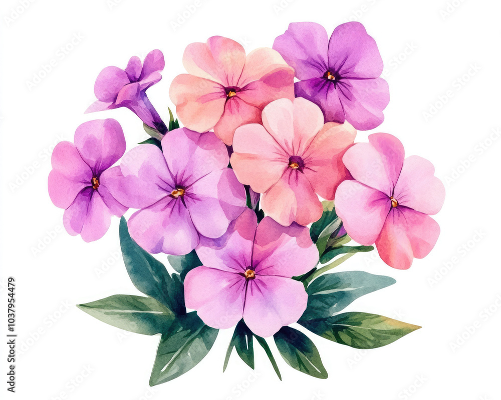 A vibrant bouquet of watercolor flowers in shades of pink and purple, perfect for spring and floral-themed designs. A vibrant bouquet of watercolor flowers in shades of pink and purple, perfect for spring and floral-themed designs.