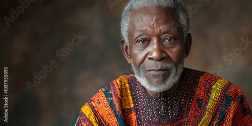 Senior african man wearing traditional clothing looking serious