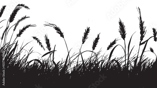  A field of wheat waving in the wind. silhouette illustration 