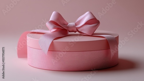 Pink round gift box with ribbon bow isolated on pastel background. Delicate and elegant packaging for special occasions like birthdays or anniversaries.. Generative AI