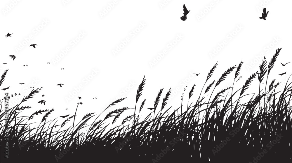 Obraz premium A field of wheat waving in the wind. silhouette illustration 
