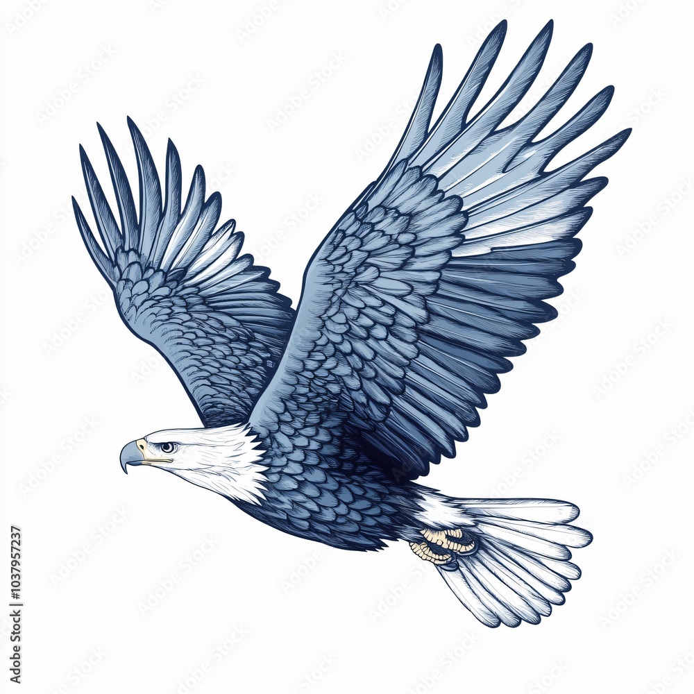 Obraz premium Eagle in Flight with Wings Spread Wide and Detailed Feather Engraving