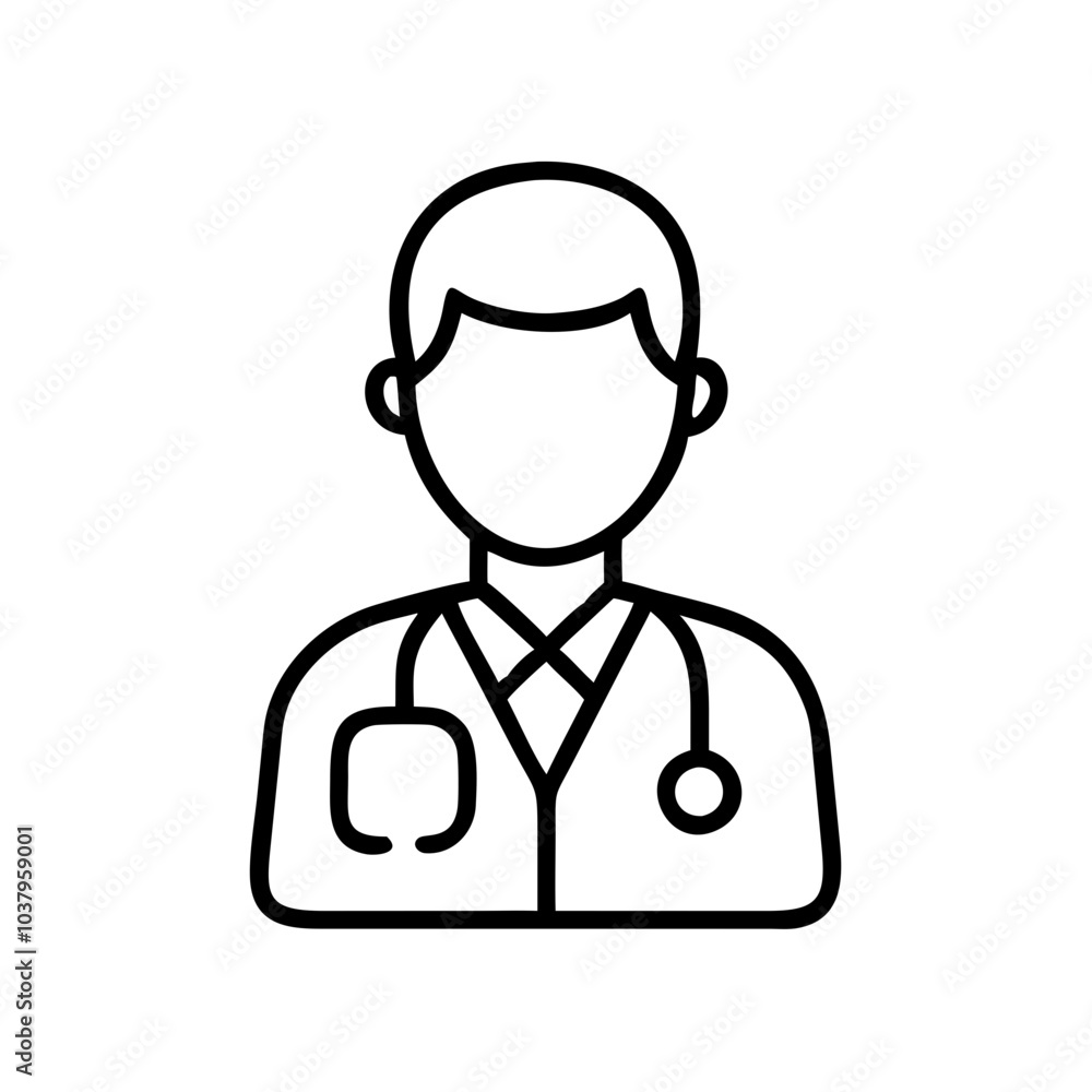 Doctor icon featuring a healthcare professional with a stethoscope, black outline, modern design Doctor icon featuring a healthcare professional with a stethoscope, black outline, modern design
