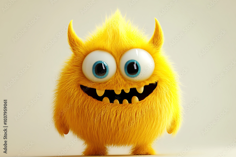 A cute, fluffy yellow monster with big eyes and a wide smile. A cute, fluffy yellow monster with big eyes and a wide smile.