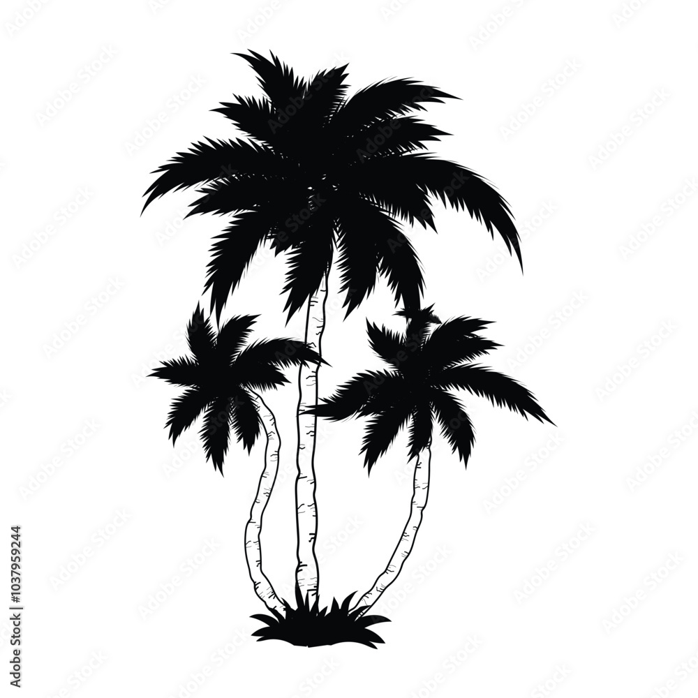 Fototapeta premium silhouette of palm tree, silhouettes of palm trees, palm tree silhouette vector illustration