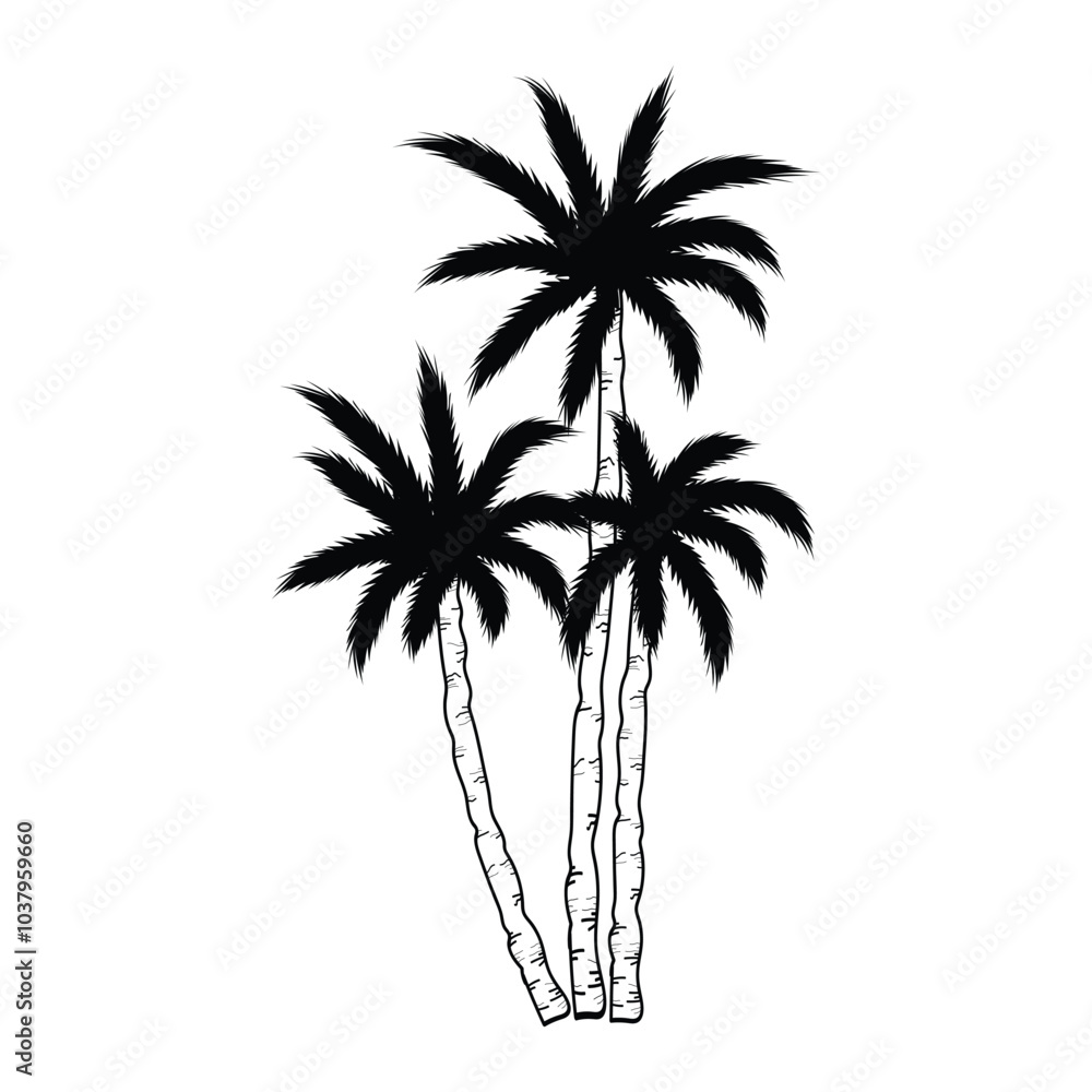 Obraz premium silhouette of palm tree, silhouettes of palm trees, palm tree silhouette vector illustration