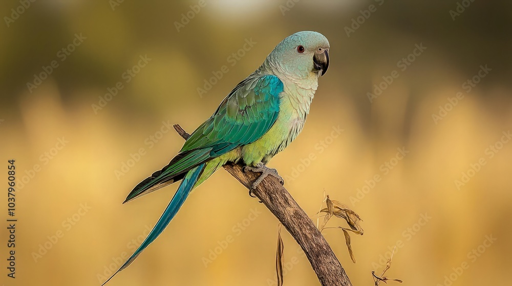 Naklejka premium A blue and green parrot perched on a branch.