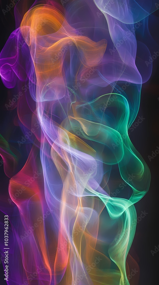 Abstract colorful smoke patterns swirling against a dark background. Abstract colorful smoke patterns swirling against a dark background.