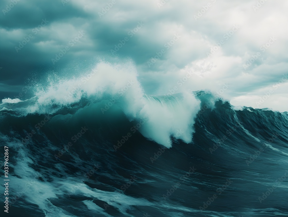 Obraz premium Turbulent Waves Under Cloudy Sky