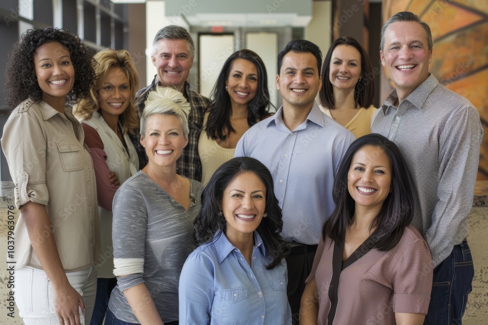Group of diverse business people smiling at the camera in a modern office Group of diverse business people smiling at the camera in a modern office